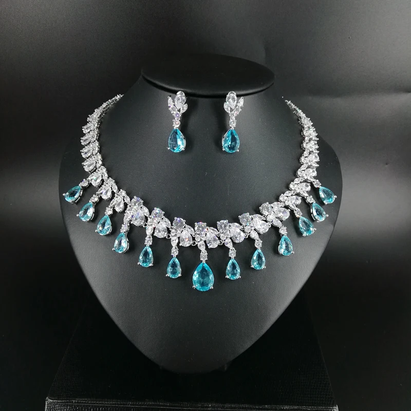 2019 new fashion vintage sky blue CZ zircon necklace earring set,wedding bride dinner party banquet dress jewelry free shipping
2019 new fashion vintage sky blue CZ zircon necklace earring set,wedding bride dinner party banquet dress jewelry free shipping
