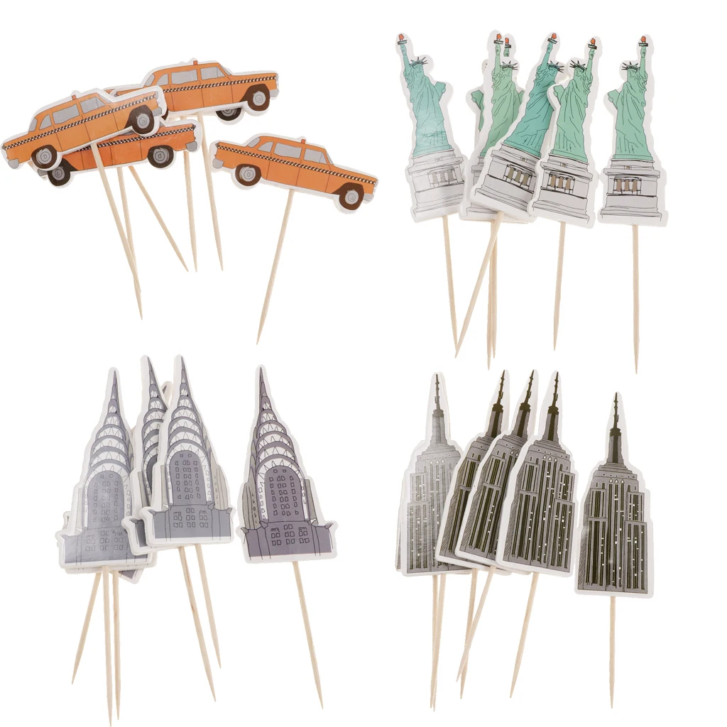 24pcs/lot Cupcake Topper New York Empire State Taxi Statue Liberty Cupcake Picks for Wedding Birthday Baby Shower Party Supplies 24pcs/lot Cupcake Topper New York Empire State Taxi Statue Liberty Cupcake Picks for Wedding Birthday Baby Shower Party Supplies