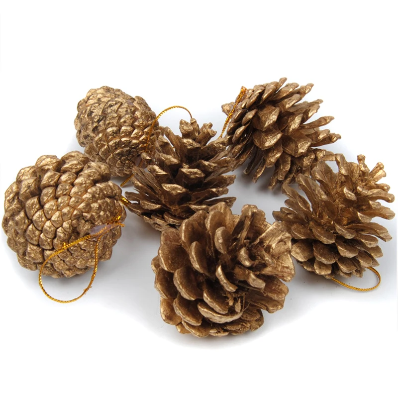 9Pcs DIY Christmas Gold Pine Cones Baubles Xmas Tree Decoration Ornament Decor