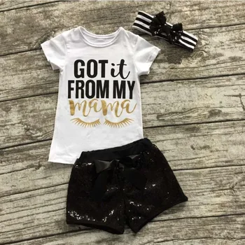 kids summer clothes girls clothing sets cotton baby sequin headbands + letter print t shirts + black sequin shorts pants outfit
kids summer clothes girls clothing sets cotton baby sequin headbands + letter print t shirts + black sequin shorts pants outfit