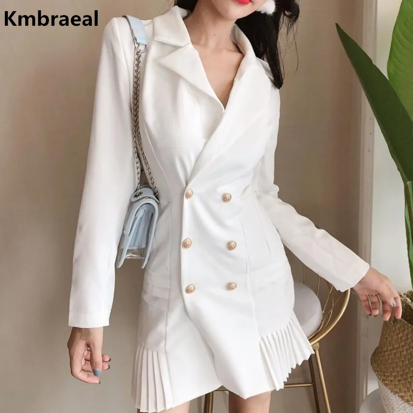 Kmbraeal Elegant Women Double Breasted Office Sexy Blazer Dress 2019 White Black Mini Pleated Casual Ladies Slim Short Dress
Kmbraeal Elegant Women Double Breasted Office Sexy Blazer Dress 2019 White Black Mini Pleated Casual Ladies Slim Short Dress