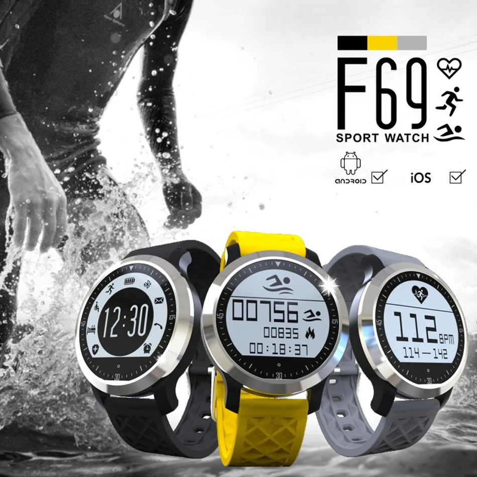 2017 Bluetooth Смарт часы сердечного ритма Мониторы SmartWatch F69 Спорт Одежда заплыва