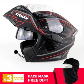Motorcycle Double Lens Helmets Moto Built-in Bluetooth Helmet Flip up Motor bike Capacete Casco DOT Approval SOMAN 955 BT
Motorcycle Double Lens Helmets Moto Built-in Bluetooth Helmet Flip up Motor bike Capacete Casco DOT Approval SOMAN 955 BT