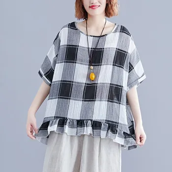 Vintage Women Plaid Blouse Ruffles Summer Ruffled Plus Size Shirt Loose Short Sleeve Batwing Sleeve Tops
Vintage Women Plaid Blouse Ruffles Summer Ruffled Plus Size Shirt Loose Short Sleeve Batwing Sleeve Tops