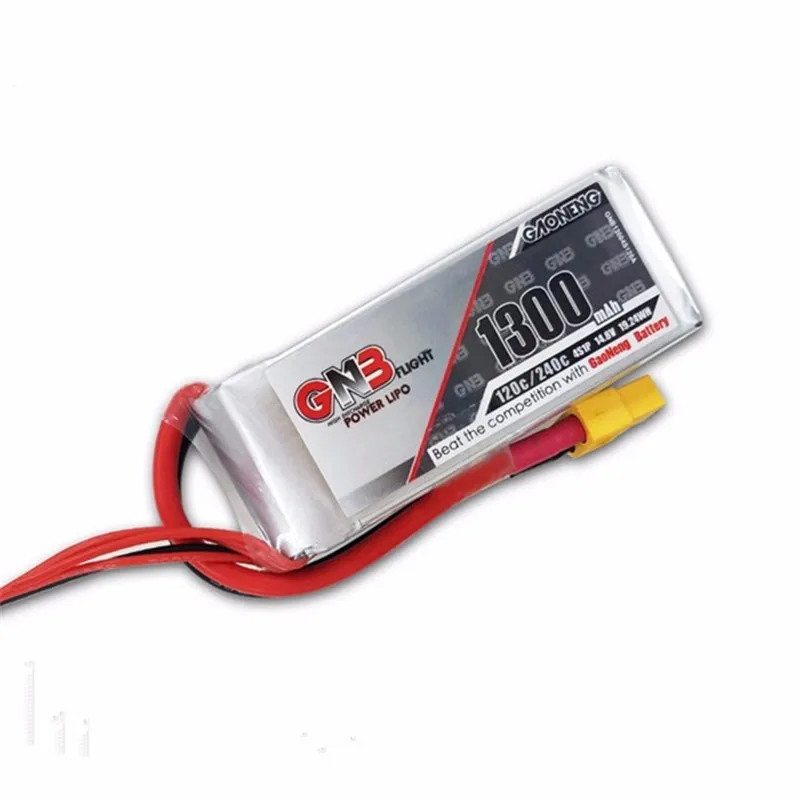 Rechargeable Lipo Battery Gaoneng GNB 14.8V 1300mAh 4S 120C/240C Lipo Battery For FPV Racing
Rechargeable Lipo Battery Gaoneng GNB 14.8V 1300mAh 4S 120C/240C Lipo Battery For FPV Racing