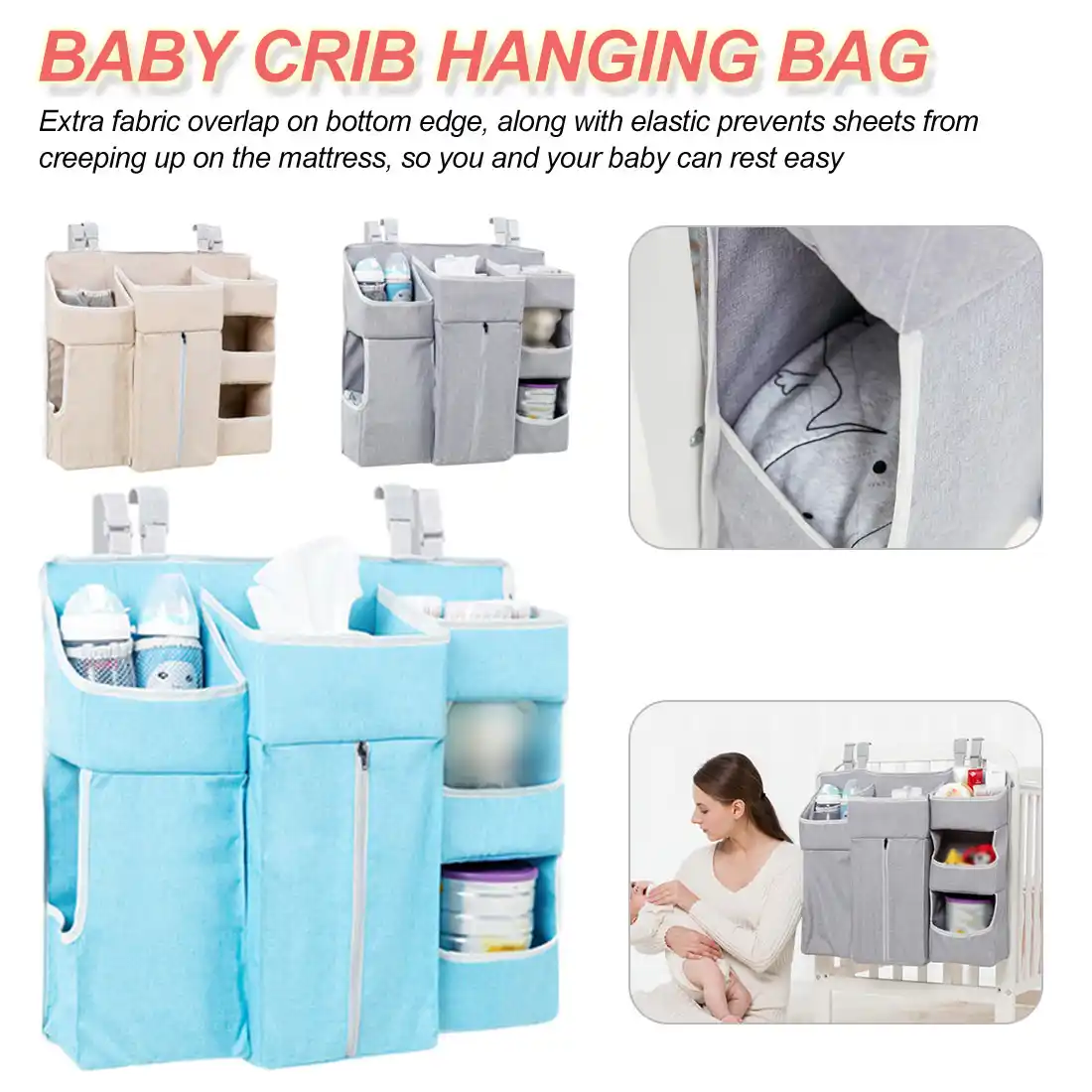 Multifunctional Baby Bed Hanging Bag Crib Toy Organizer Diaper