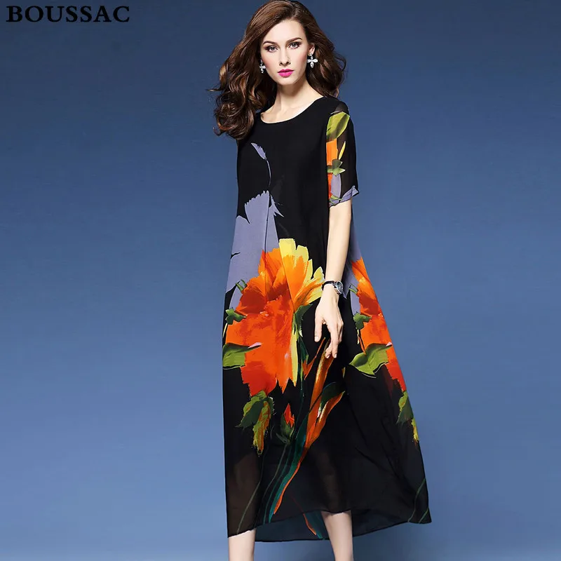 BOUSSAC 2019 Women's Summer Silk Dress Floral Printed Beach Dress Elegant Party High Quality Maxi Long Silk Dress Female M-2XL
BOUSSAC 2019 Women's Summer Silk Dress Floral Printed Beach Dress Elegant Party High Quality Maxi Long Silk Dress Female M-2XL