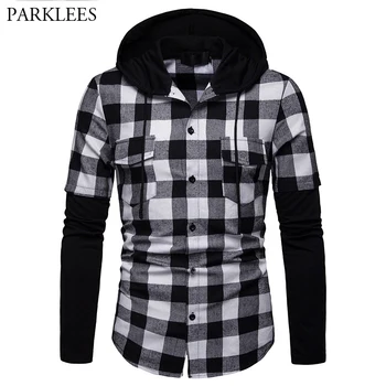 Fake Two Pieces Black Plaid Hoodie Shirt Men Slim Fit Long Sleeve Check Mens Hooded Shirts Casual Patchwork Shirt with Pockets
Fake Two Pieces Black Plaid Hoodie Shirt Men Slim Fit Long Sleeve Check Mens Hooded Shirts Casual Patchwork Shirt with Pockets