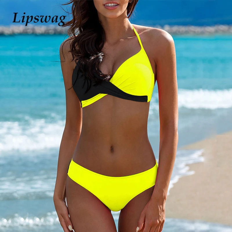 Sexy Push Up Bikini Swimwear Women Solid Patchwork Bikini Set Swimsuit Bathing Suit Halter Biquini Brazilian Beachwear Female
Sexy Push Up Bikini Swimwear Women Solid Patchwork Bikini Set Swimsuit Bathing Suit Halter Biquini Brazilian Beachwear Female