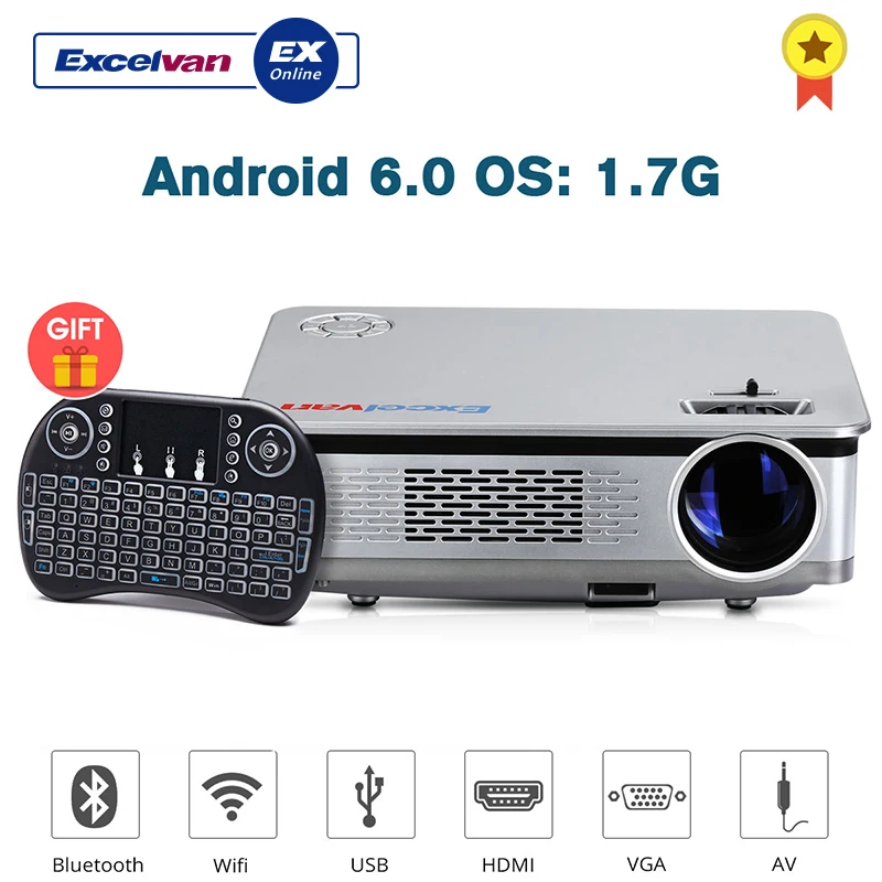 

Excelvan HT60 1280*768 Android 6.0 Projector Bluetooth 4.0 320 Lumens ANSI 2.4GHZ/5GHZ Projetor Home Theater Media Player Beamer