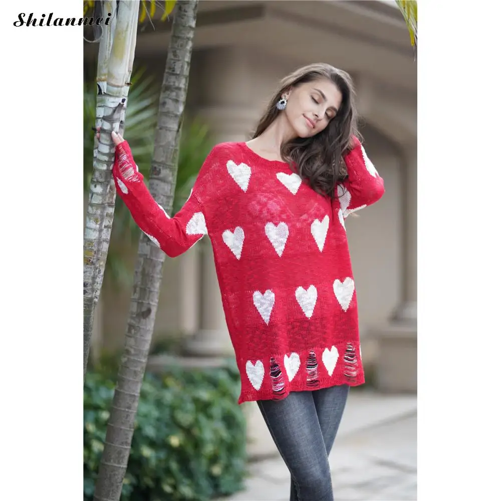 Sexy Hollow Pullover Red Heart Pattern High Street Ripped Sweaters Women Winter Jumpers Knitted Pullover Fashion Female Tops
Sexy Hollow Pullover Red Heart Pattern High Street Ripped Sweaters Women Winter Jumpers Knitted Pullover Fashion Female Tops