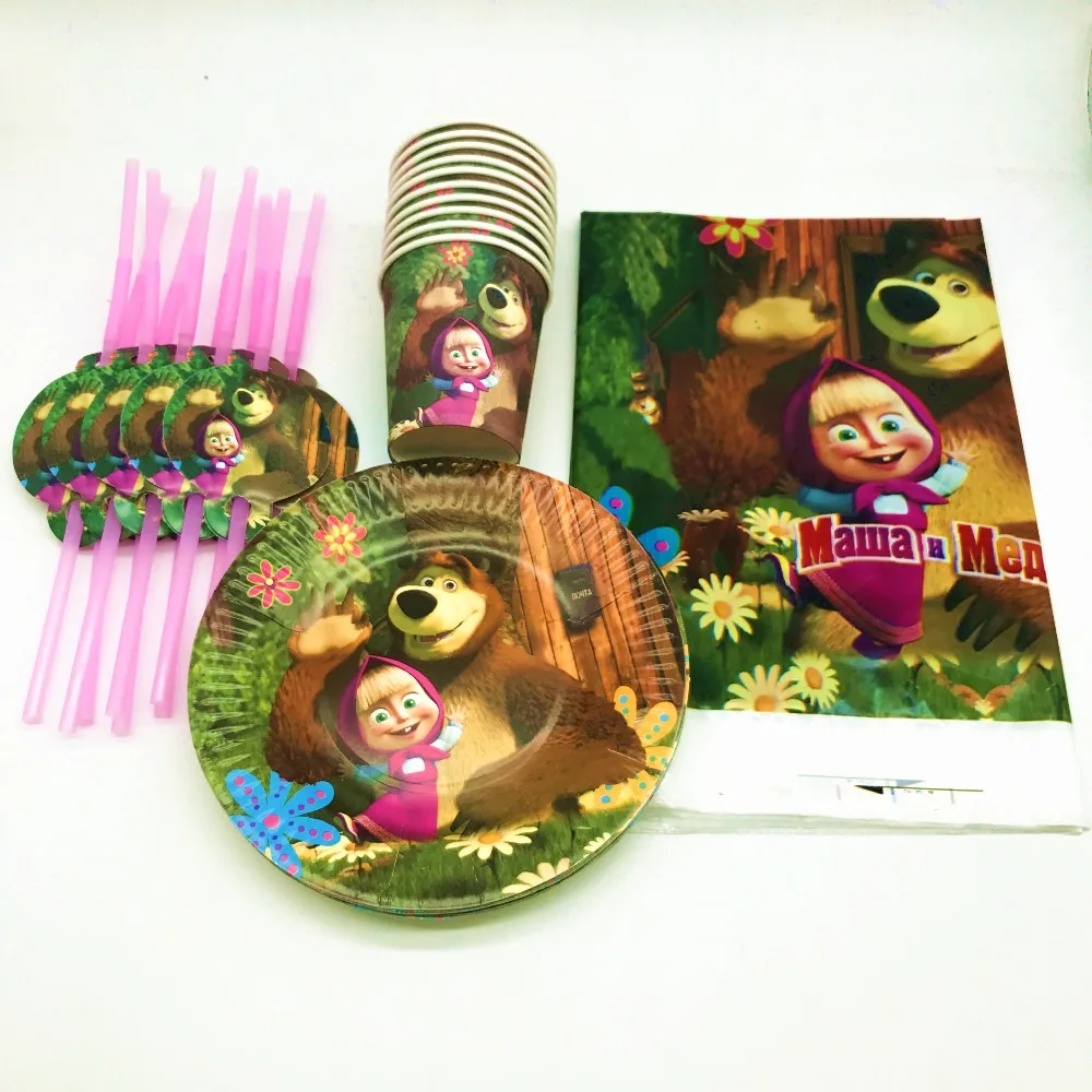 Masha And Bear Theme 31pcs/lot Cartoon Paper Cup+Plate+Straw Disposable Tableware Child Girl Birthday Party Tablecloth Supplies
Masha And Bear Theme 31pcs/lot Cartoon Paper Cup+Plate+Straw Disposable Tableware Child Girl Birthday Party Tablecloth Supplies