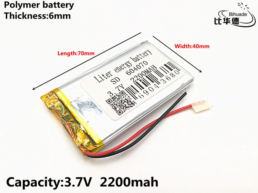 1 шт./лот 3,7 V 2200mAH 604070 полимерный литий-ионный/литий-ионный аккумулятор для DVR, GPS, mp3, mp4
1 шт./лот 3,7 V 2200mAH 604070 полимерный литий-ионный/литий-ионный аккумулятор для DVR, GPS, mp3, mp4