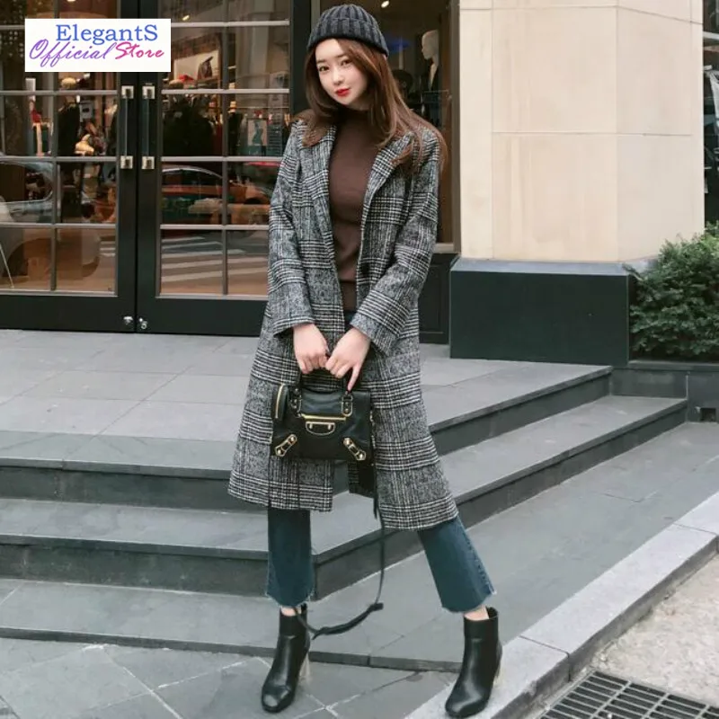 Casual Wool Blends Long Jackets And Coats Women Plaid Pattern Notched Autumn Winter Woolen Jacket Female Wool Coat XL Large 2019
Casual Wool Blends Long Jackets And Coats Women Plaid Pattern Notched Autumn Winter Woolen Jacket Female Wool Coat XL Large 2019