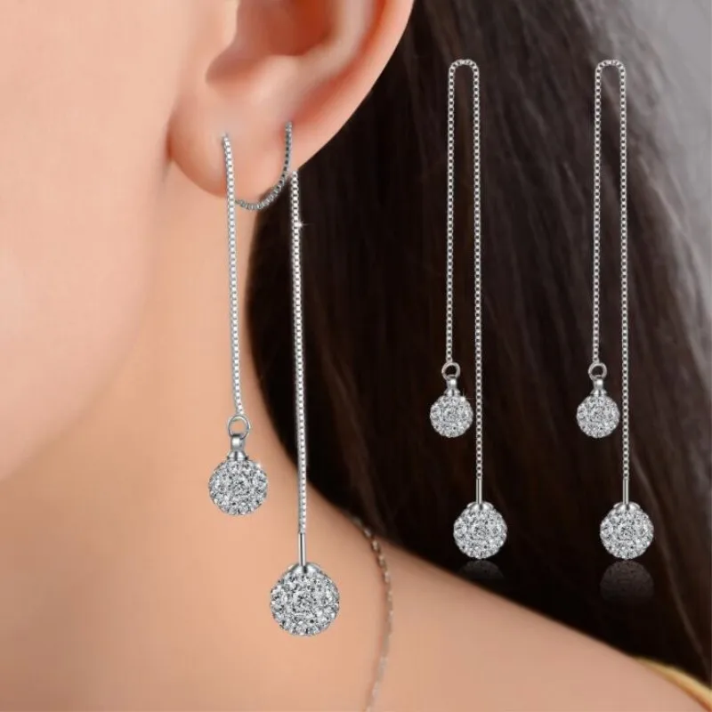 Long Tassel Exaggerated 925 Sterling Silver Jewelry Korean Wild Fashion Double Crystal Balls Dangle Earrings SE365
Long Tassel Exaggerated 925 Sterling Silver Jewelry Korean Wild Fashion Double Crystal Balls Dangle Earrings SE365