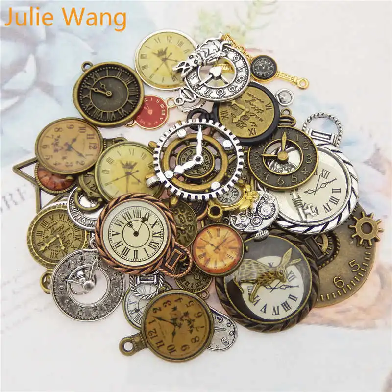 Julie Wang 10 шт. Случайные Смешанные часы лицо шармы сплав ожерелье кулон находка
