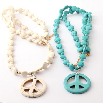 Fashion Bohemian Tribal Jewelry Flat Turquois Stones Bead Stones Peace Necklace
Fashion Bohemian Tribal Jewelry Flat Turquois Stones Bead Stones Peace Necklace