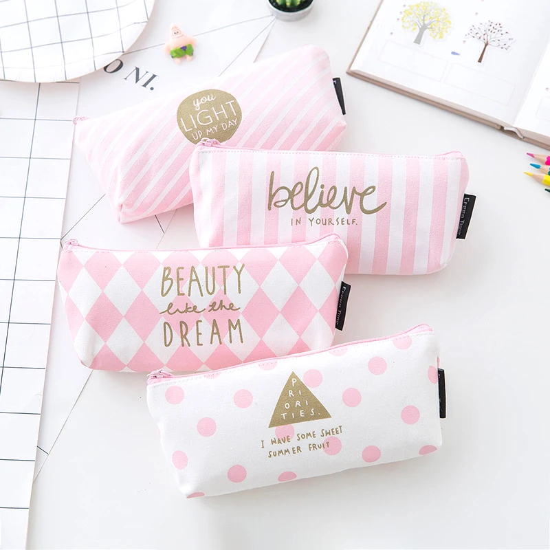 Canvas Stripe pencil case for girls Cute Geometric pink pencilcase pen bag box Stationery pouch school supplies escolar
Canvas Stripe pencil case for girls Cute Geometric pink pencilcase pen bag box Stationery pouch school supplies escolar
