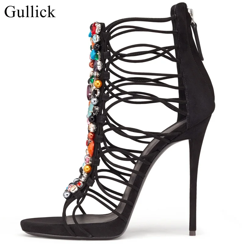 Gullick Colorful Crystal Embellished High Heels Sandals Peep Toe Cut-out Zipper Cage Shoes Thin Heels Strappy Sandals Woman
Gullick Colorful Crystal Embellished High Heels Sandals Peep Toe Cut-out Zipper Cage Shoes Thin Heels Strappy Sandals Woman