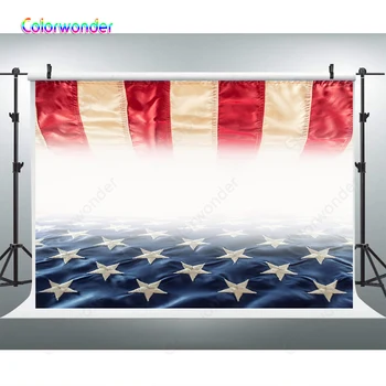 

Independence Day Party Backdrops for American Flag White with Red Stripes Blue Square and White Stars 7x5ft Backgrounds for Prop