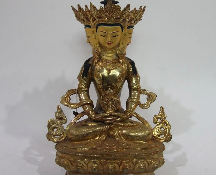 Nepal Buddhism Copper Gold Gilt Namgyalma Ushnisha Vijaya Buddha kwan-yin Statue
Nepal Buddhism Copper Gold Gilt Namgyalma Ushnisha Vijaya Buddha kwan-yin Statue