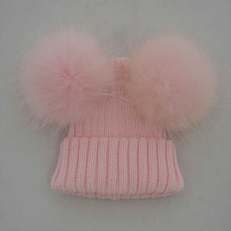 Теплые зимние вязаные шапочки с енотом для малышей шерстяные шапки шар-помпон