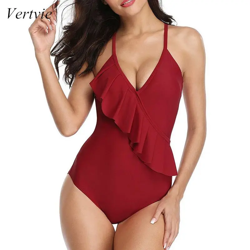 Vertvie Summer Women Sexy Bikini Ruffle Flounce Strappy Backless Bathing Suit Solid Color Deep V-neck One Pieces Swimwear
Vertvie Summer Women Sexy Bikini Ruffle Flounce Strappy Backless Bathing Suit Solid Color Deep V-neck One Pieces Swimwear