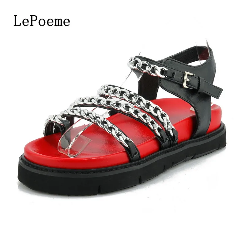 Chain Sandals 2017 Summer Sexy Casual Sheepskin Waterproof Woman Shoes Black High Buckle Genuine Leather Flat Chain Sandals
Chain Sandals 2017 Summer Sexy Casual Sheepskin Waterproof Woman Shoes Black High Buckle Genuine Leather Flat Chain Sandals