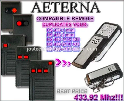 AETERNA remote for HS433-1mini,HS433-2mini,HS433-1/TX433,HS433-2/TX433,HS433-4/TX433 garage door replacement remote control
AETERNA remote for HS433-1mini,HS433-2mini,HS433-1/TX433,HS433-2/TX433,HS433-4/TX433 garage door replacement remote control