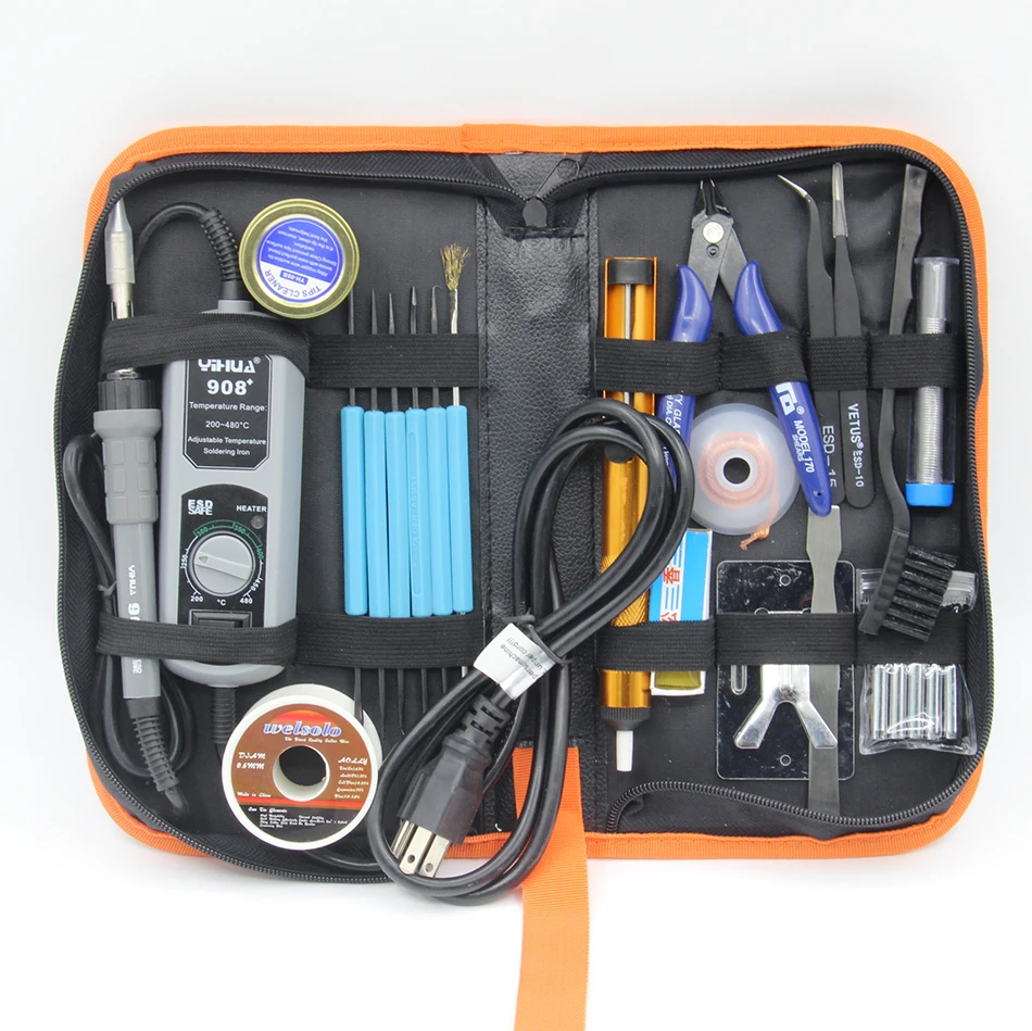YIHUA 908+ 110V to 220v 60W mini electric iron Soldering iron Tweezers Iron frame Solder wire rosin Toolkit
YIHUA 908+ 110V to 220v 60W mini electric iron Soldering iron Tweezers Iron frame Solder wire rosin Toolkit