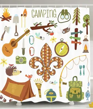 Fleur de Lis Shower Curtain, Camping Equipments Boy Scout Campfire Symbol Fishing Lure Fancy Decorations Lake House Decor
Fleur de Lis Shower Curtain, Camping Equipments Boy Scout Campfire Symbol Fishing Lure Fancy Decorations Lake House Decor