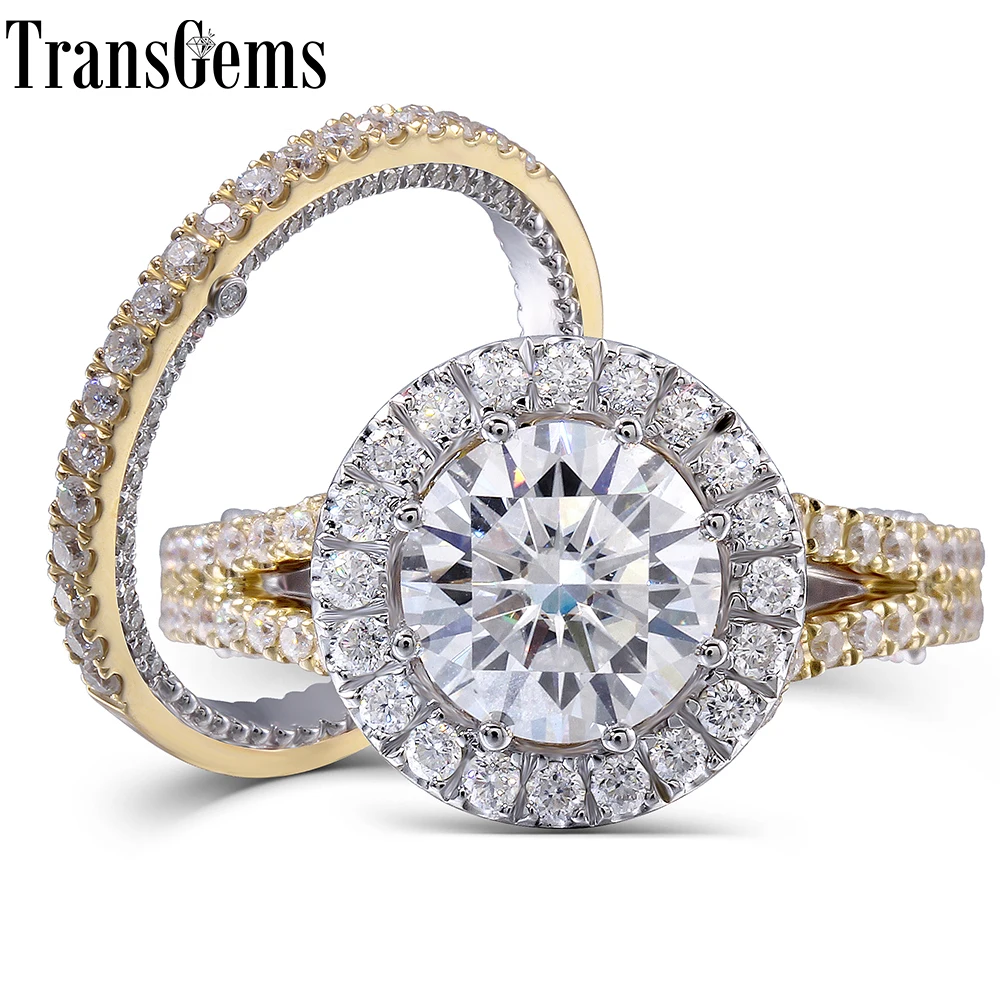 TransGems Solid 14K White and Yellow Center 3 Carat 9mm F Colorless Moissanite Engagement Wedding Ring Set with Accents 2 Pieces
TransGems Solid 14K White and Yellow Center 3 Carat 9mm F Colorless Moissanite Engagement Wedding Ring Set with Accents 2 Pieces