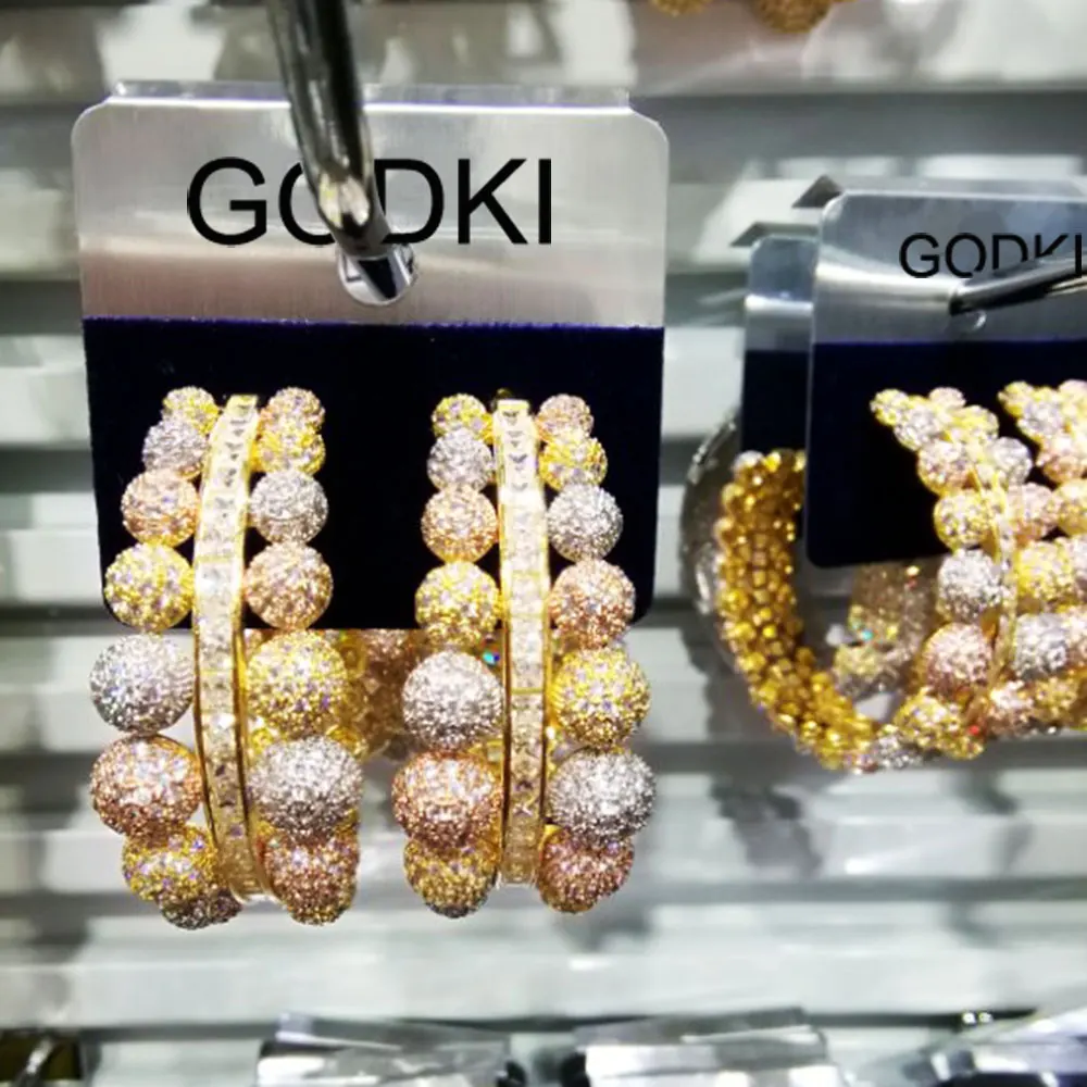 

GODKI Luxury Two Row Balls Statement Big Hoops Earrings For Women Wedding Cubic Zirconia DUBAI Bridal Round Circle Hoop Earrings