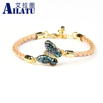 Ailatu Brand Abalone Shell Cz Butterfly Animal Bracelet with Genuine Leather Chain Adjustable Jewelry Gift for Girl
Ailatu Brand Abalone Shell Cz Butterfly Animal Bracelet with Genuine Leather Chain Adjustable Jewelry Gift for Girl