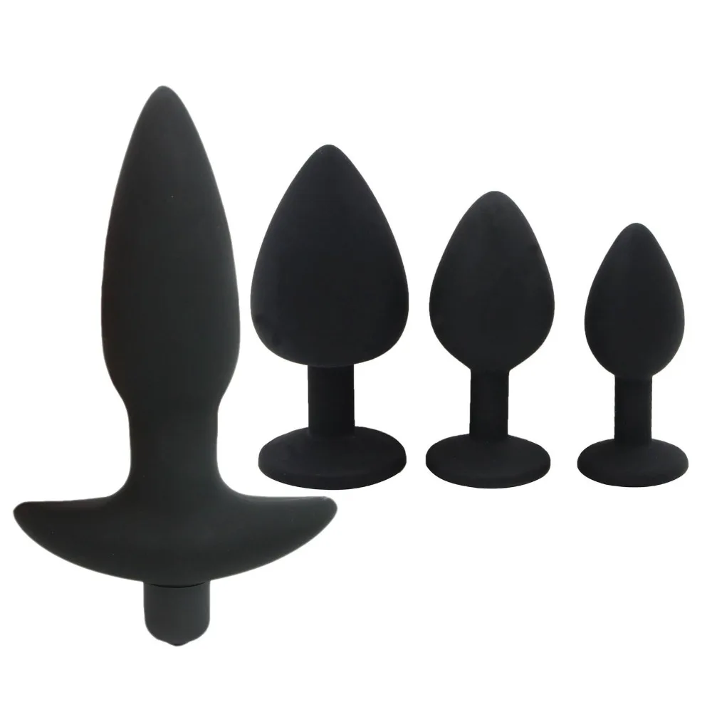 4 PCS /SET Stainless Steel Anal Bead/ Butt Plugs Silicone&10 Modes Anal Plug Vibrator Big Bullet Vibrator Sex Toys for Woman Men