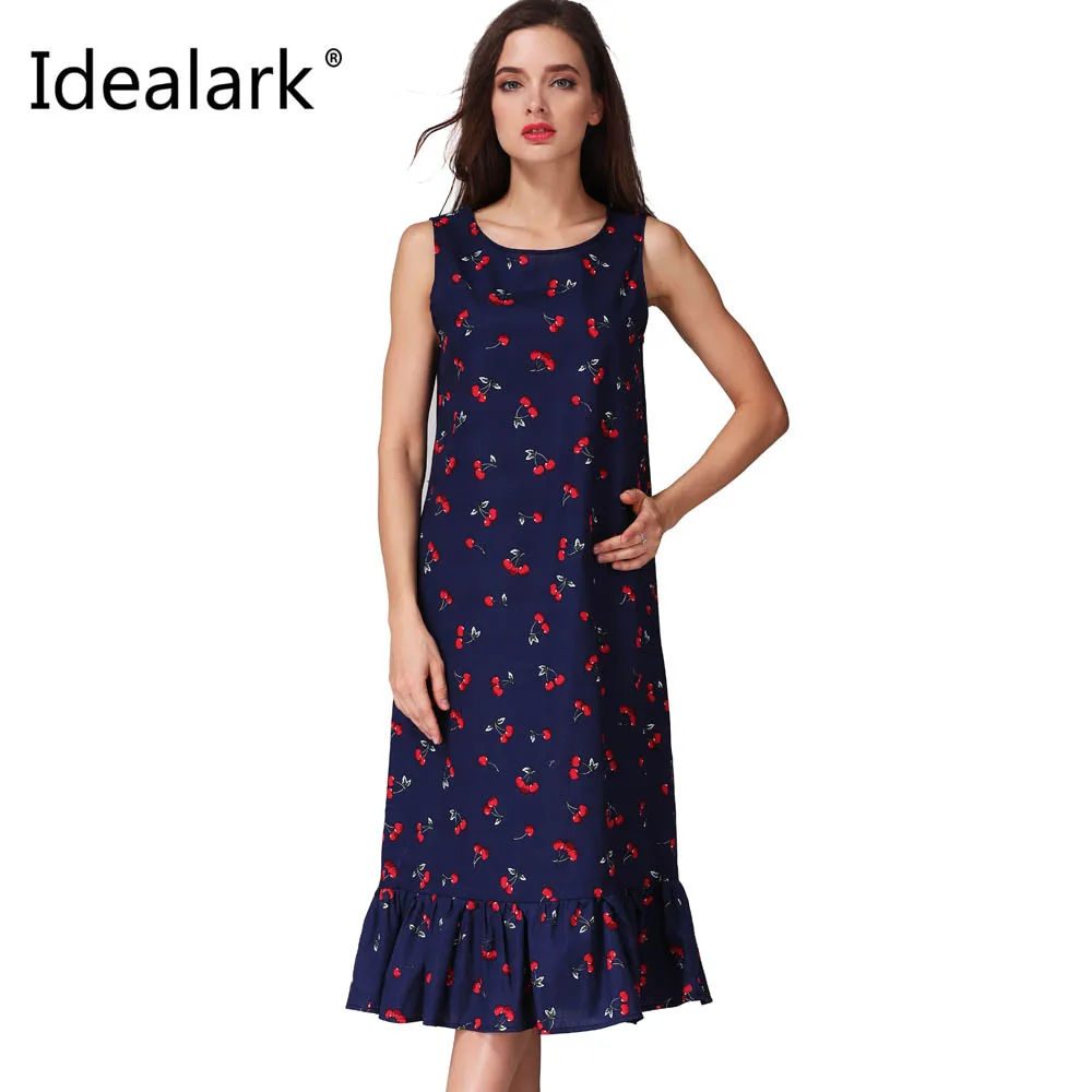  Casual Sleeveless Printed Midi Dress