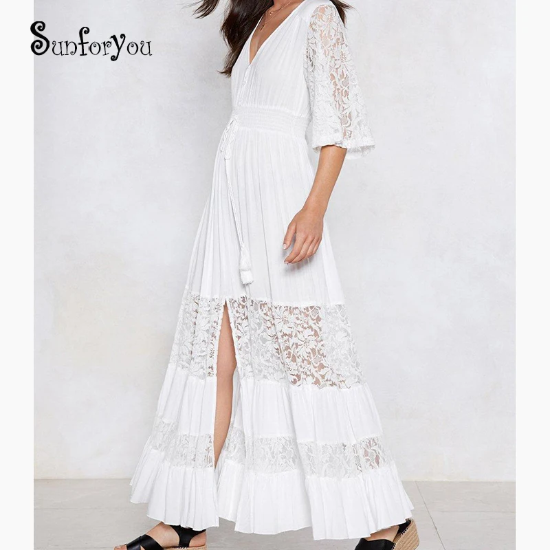 Maix Beach Dres V Neck Lace Patchwork Women Holiday Winter Dress Beach Sarongs Long Beach Bohemian Dress Kaftan Dress Pareos
Maix Beach Dres V Neck Lace Patchwork Women Holiday Winter Dress Beach Sarongs Long Beach Bohemian Dress Kaftan Dress Pareos