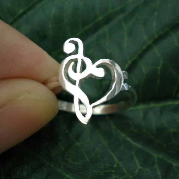 Image Music Note Love Heart Ring Music Teacher Appreciation Gift Ring Treble Clef Ring Bass clef Ring Presents Valentin Day YLQ0465