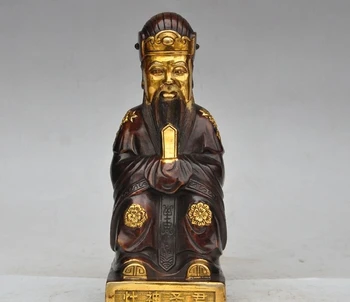 

10" China folk bronze Gilt Seat Vesta Kitchen God Monarch Jambhala Wealth Statue