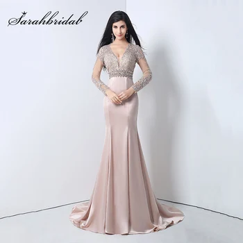 Long Sleeves Evening Dresses Mermaid V-Neck 2018 2 Colors Beading Appliques Women Prom Gowns Nude robe de soiree YLN004
Long Sleeves Evening Dresses Mermaid V-Neck 2018 2 Colors Beading Appliques Women Prom Gowns Nude robe de soiree YLN004