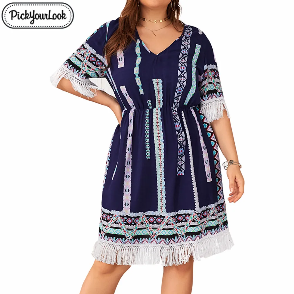 Pickyoulook Dress Women Plus Size Short Sleeve Print V Neck Tassel Casual Summer Dress Casual Women Boho Beach Dress vestido H30
Pickyoulook Dress Women Plus Size Short Sleeve Print V Neck Tassel Casual Summer Dress Casual Women Boho Beach Dress vestido H30