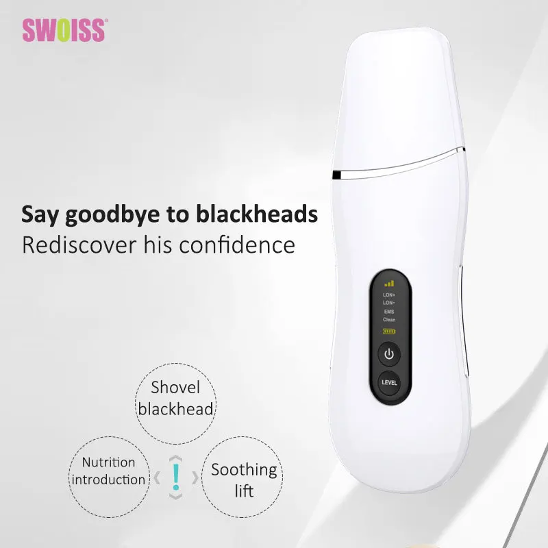 SWOISS New Facial Skin Scrubber Shovel Scraber Blackhead Removal Device Ultrasonic Facial Purifier Peeling Beauty Machine
SWOISS New Facial Skin Scrubber Shovel Scraber Blackhead Removal Device Ultrasonic Facial Purifier Peeling Beauty Machine