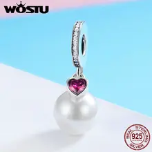 Wostui 100% Plata de Ley 925 elegante perla corazón CZ colgante dijes Ajuste Original mujer pulsera collar joyería de moda FIC782(China)