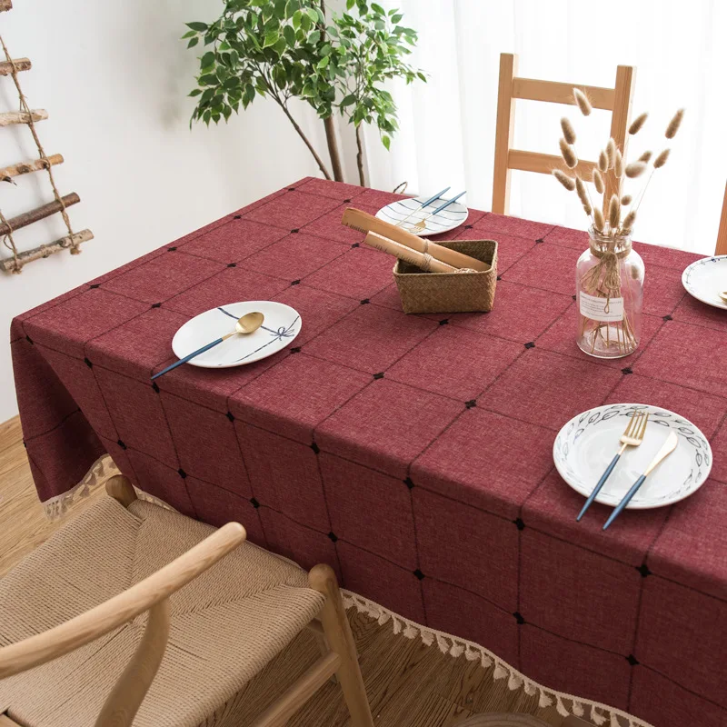 Tablecloth of square grid embroider, pure color cotton and linen cloth art tassel tea table cushion 110*160cm 110*170cm
Tablecloth of square grid embroider, pure color cotton and linen cloth art tassel tea table cushion 110*160cm 110*170cm