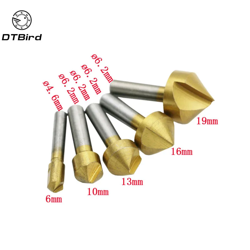 5 Pcs Countersink Drill Set Hex Shank HSS 5 Flute Countersink 90 Degree Chamfering Cutter Chamfer 6mm-19mm DT7
5 Pcs Countersink Drill Set Hex Shank HSS 5 Flute Countersink 90 Degree Chamfering Cutter Chamfer 6mm-19mm DT7
