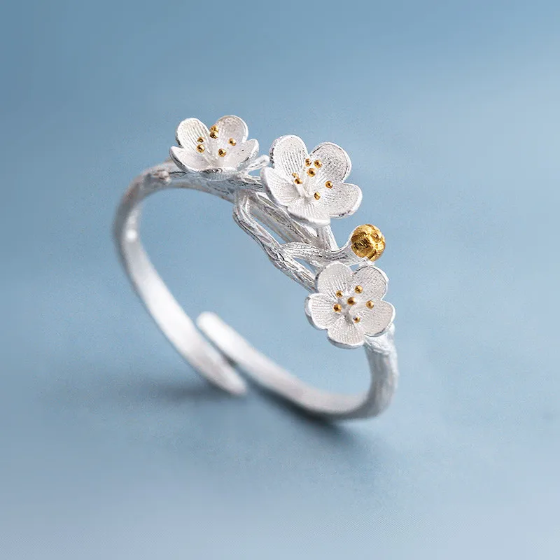 Fashion Cherry Blossom Branch Rings for Women Opening Adjustable Peach Flower Rings Handmade Literary Cherry Female Ring Gift 
Fashion Cherry Blossom Branch Rings for Women Opening Adjustable Peach Flower Rings Handmade Literary Cherry Female Ring Gift