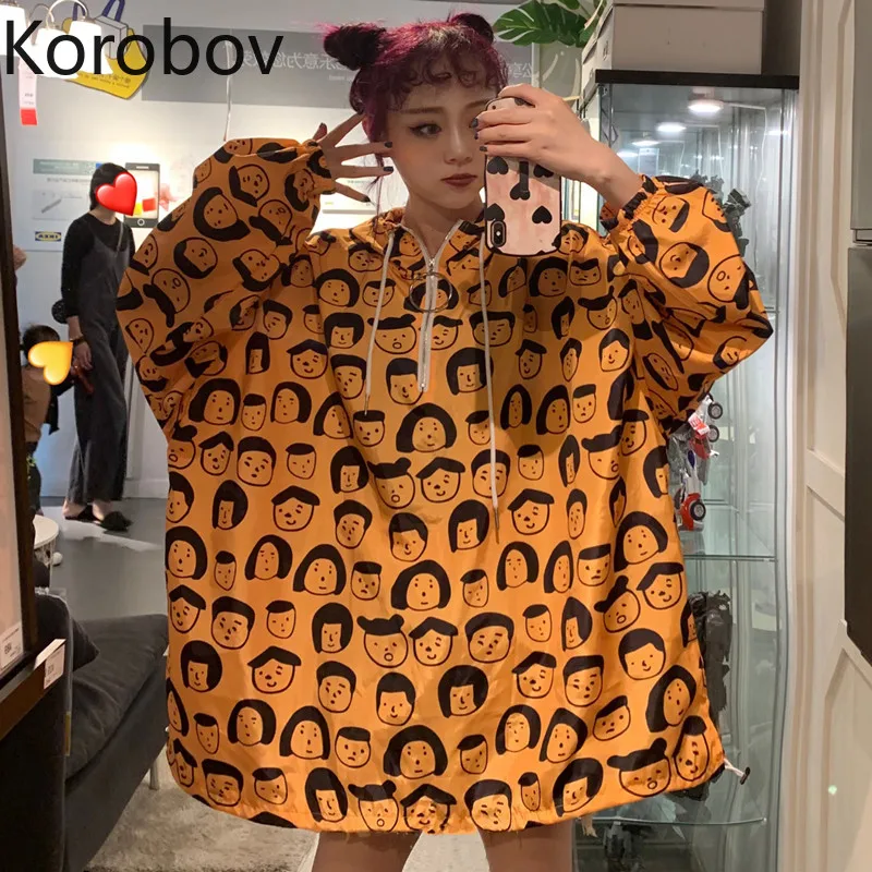 Korobov Korean Loose Casual Hooded Women Coats Harajuku Cartoon Printed Long Sleeve Jackets Ulzzang Sunscreen Coat 78217
Korobov Korean Loose Casual Hooded Women Coats Harajuku Cartoon Printed Long Sleeve Jackets Ulzzang Sunscreen Coat 78217