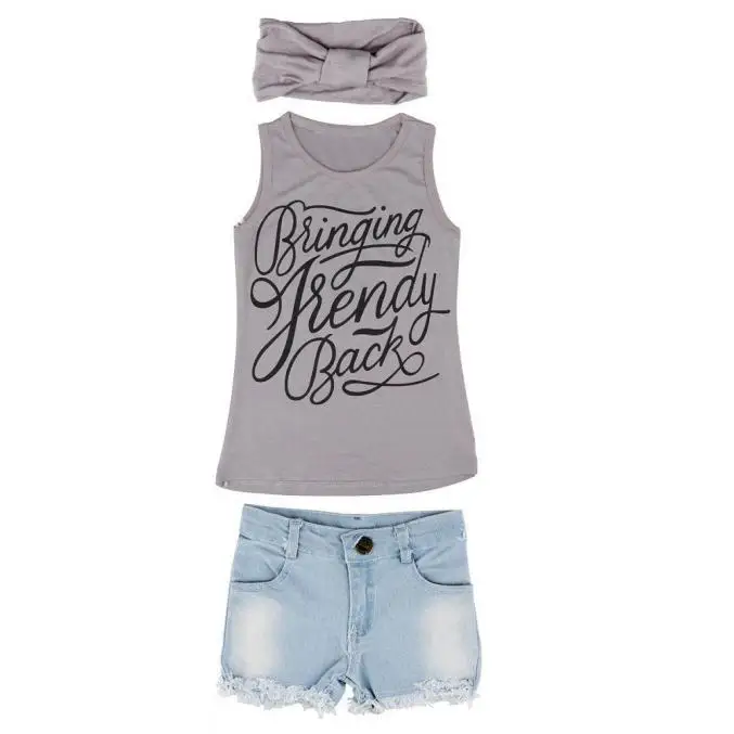 Handsome denim suit hair band three-piece suit 1Set Kid Baby Girls Vest Top Clothes + Jeans Pants Shorts+Scarf Suit Outfit F4
Handsome denim suit hair band three-piece suit 1Set Kid Baby Girls Vest Top Clothes + Jeans Pants Shorts+Scarf Suit Outfit F4