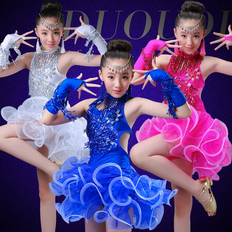 Latin Dance Dress Children Costumes Girls Tassel Sequins Competition Clothes New Clothing | Тематическая одежда и униформа