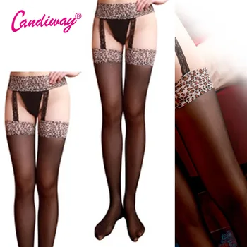 

Hold-Ups Lace Tops Leopard print Stockings Intimate Women Sexy Fashion Top Thigh High Garter Belt Suspender Set Pantyhose